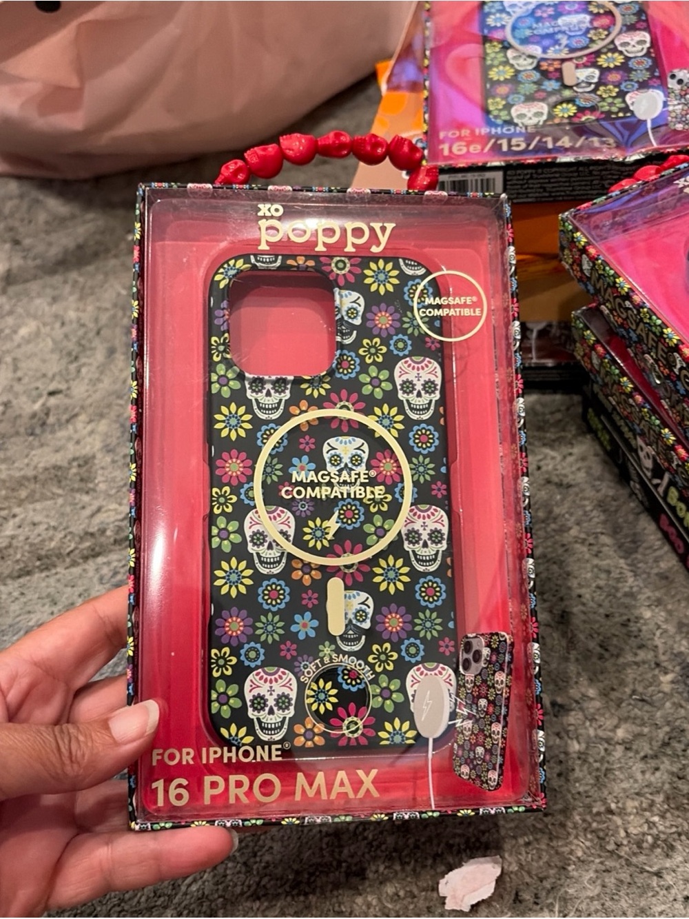 XO Poppy Sugar Skull Case iPhone 16 Pro Max Floral Día de los Muertos Halloween